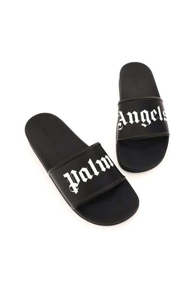 Shop Palm Angels Pool Slides With Logo In Nero