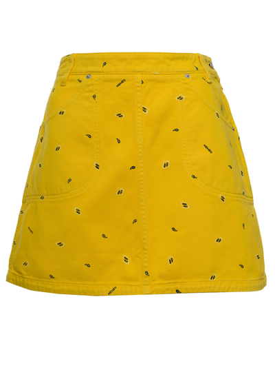Shop Kenzo Yellow Denim Miniskirt With Allover Paisely Print In Giallo