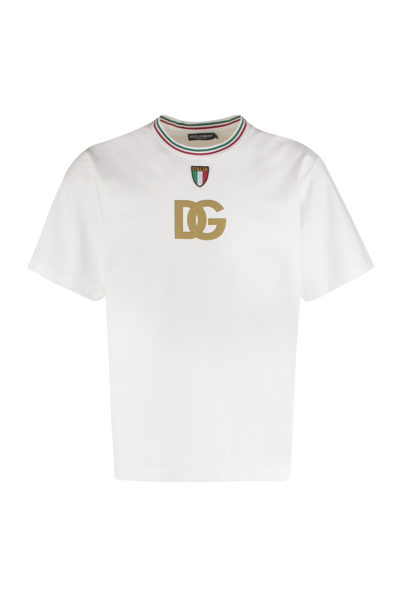 Shop Dolce & Gabbana Cotton Crew-neck T-shirt In Bianco Naturale