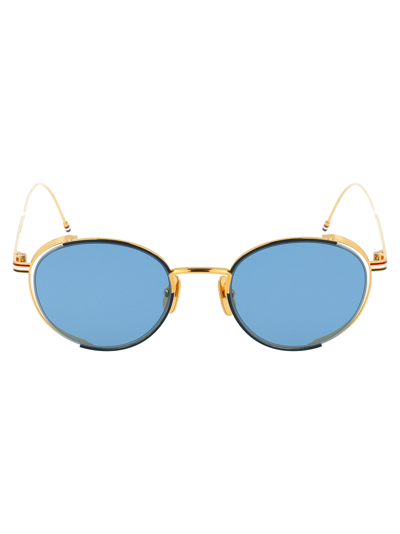Shop Thom Browne Tb-106 Sunglasses In Navy Enamel-18k Gold W/ Dark Blue - Ar