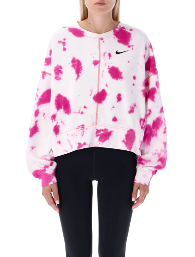 Shop Nike Oversized Tie-dye Crew Sweatshirt In Active Pink