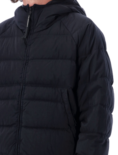 Shop C.p. Company Eco-chrome R Hooded Down Goggle Jacket In Navy