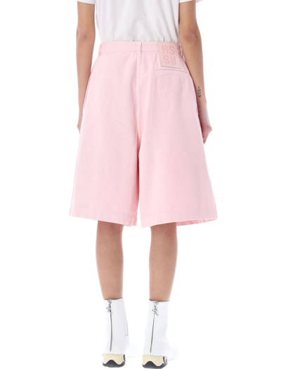 Shop Raf Simons Denim Shorts With Double Pleats In Light Pink