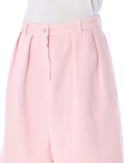Shop Raf Simons Denim Shorts With Double Pleats In Light Pink