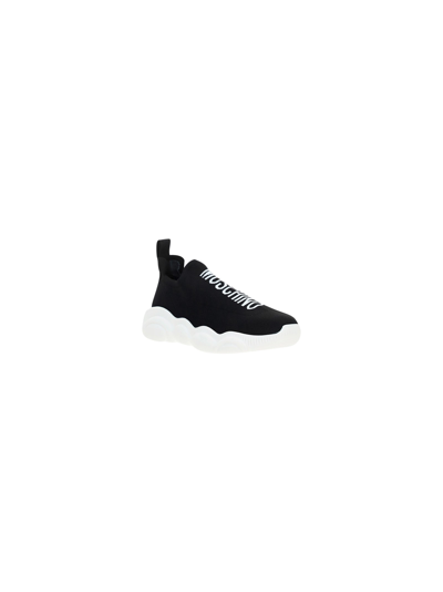Shop Moschino Orso Sneakers In Nero+logo Bianco