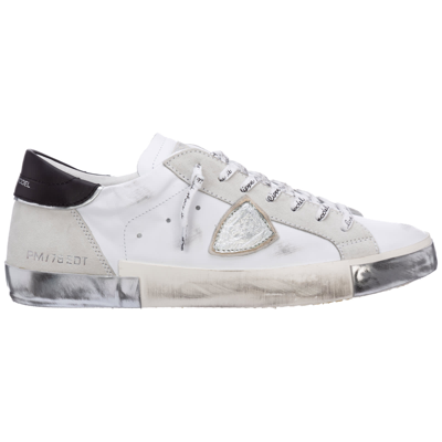 Shop Philippe Model Prsx Leather Sneakers In Blanc - Argent