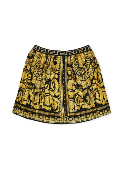 Shop Versace Barocco Kids Pleated Skirt In Nero+oro