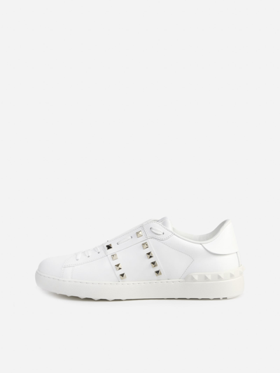 Shop Valentino Rockstud Untitled Sneakers In Leather In White