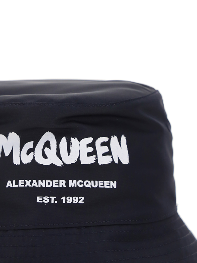 Shop Alexander Mcqueen Tonal Graffiti Hat In Navy/white