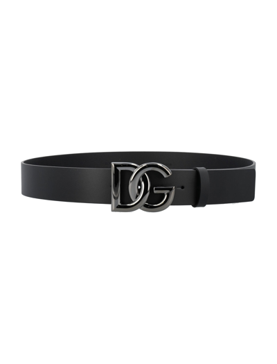 Shop Dolce & Gabbana Crossover Dg Logo Buckle Belt In Black + Silver
