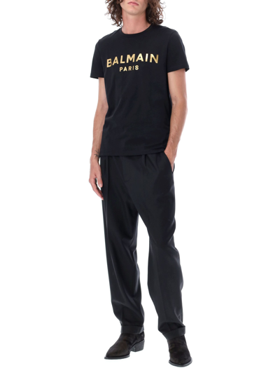 Shop Balmain Metallic-effect Logo Print T-shirt In Black Gold