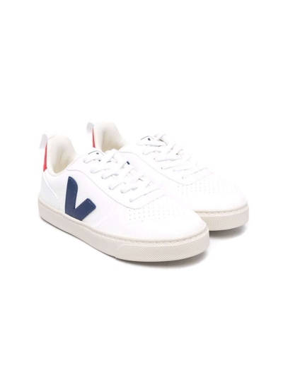 Shop Veja Kids Boys V-10 White Organic Cotton Sneakers With Logo