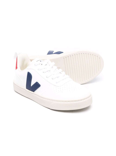 Shop Veja Kids Boys V-10 White Organic Cotton Sneakers With Logo