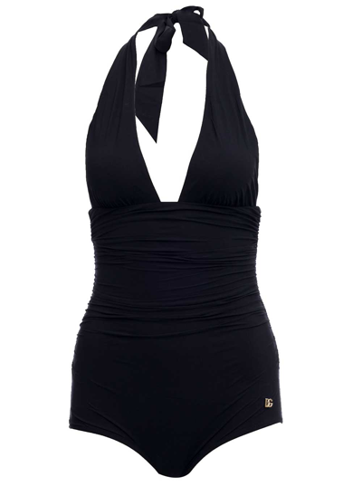 Shop Dolce & Gabbana Black Swimsuit With Wide Neckline  Woman