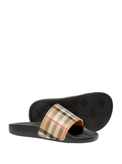 Shop Burberry Boy Rubber Beige Slipper With Vintage Check Print