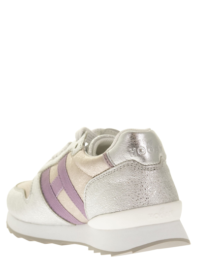 Shop Hogan J484 Metallic Leather Trainers In Silver