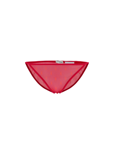 Shop Saint Laurent Ficelle Logo-print Tulle Briefs In Fuchsia/rouge