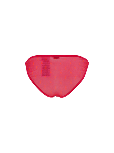 Shop Saint Laurent Ficelle Logo-print Tulle Briefs In Fuchsia/rouge