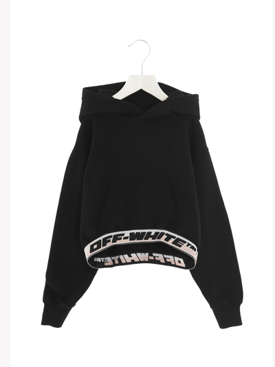 Shop Off-white Logo Cropped Hoodie In Black