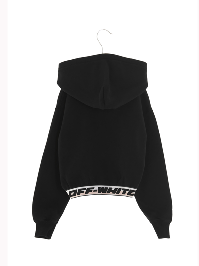 Shop Off-white Logo Cropped Hoodie In Black