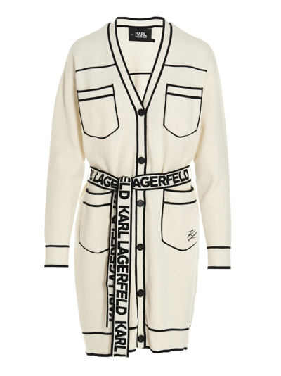 Shop Karl Lagerfeld Karl Cardigan In White/black