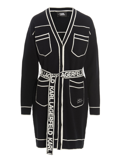 Shop Karl Lagerfeld Karl Cardigan In White/black