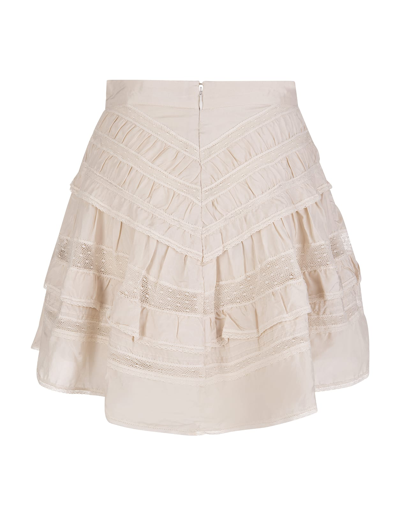 Shop Isabel Marant Ecru Constance Mini Skirt In Silk And Lace With Ruffles