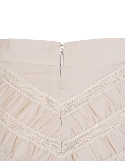Shop Isabel Marant Ecru Constance Mini Skirt In Silk And Lace With Ruffles