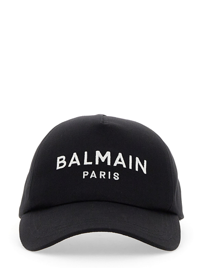 Shop Balmain Baseball Hat With Logo Embroidery In Nero