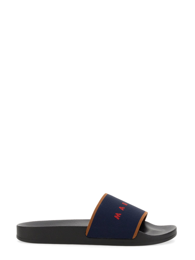 Shop Marni Slide Sandal With Logo In Blu