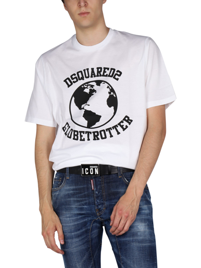 Shop Dsquared2 Globetrotter T-shirt In Bianco