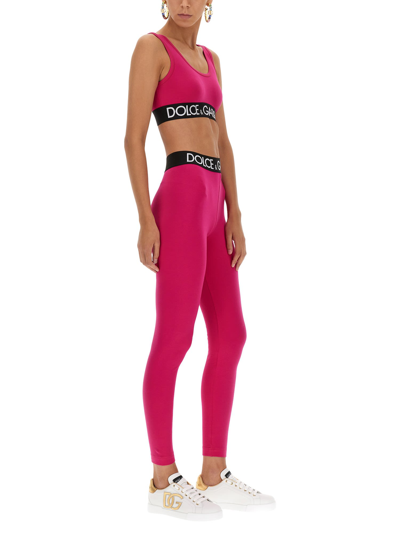 Dolce & Gabbana Capri Cropped Logo-hem Top In Fucsia