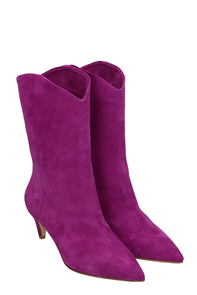 Shop Julie Dee High Heels Ankle Boots In Viola Suede