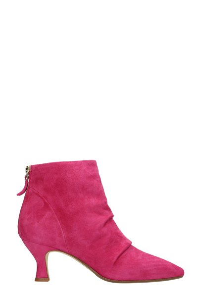 Shop Julie Dee High Heels Ankle Boots In Fuxia Suede