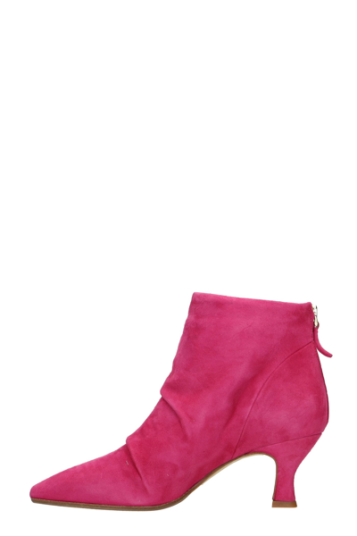 Shop Julie Dee High Heels Ankle Boots In Fuxia Suede