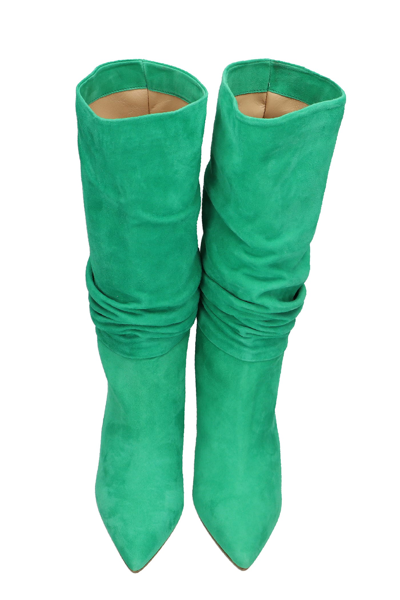 Shop Julie Dee High Heels Ankle Boots In Green Suede