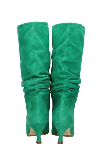 Shop Julie Dee High Heels Ankle Boots In Green Suede
