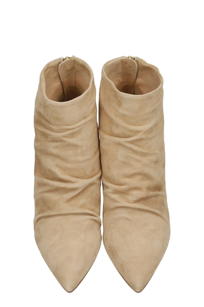 Shop Julie Dee High Heels Ankle Boots In Powder Suede