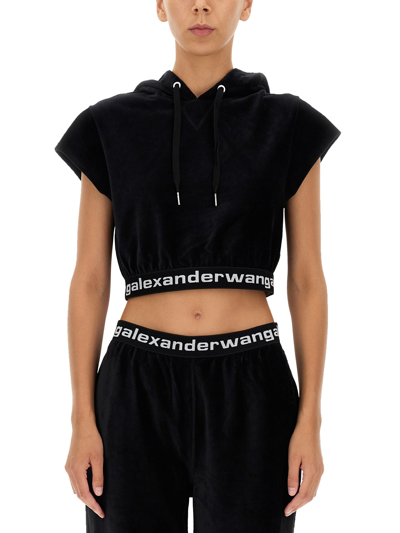 Shop Alexander Wang T Sweatshirt With Logoed Band In Nero