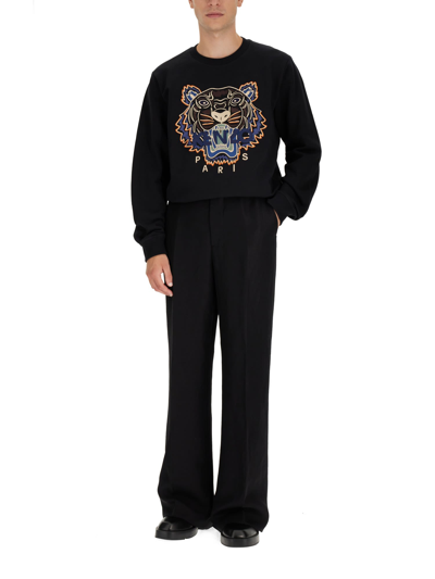 Shop Kenzo Tiger Sweatshirt With Logo Embroidery In Nero