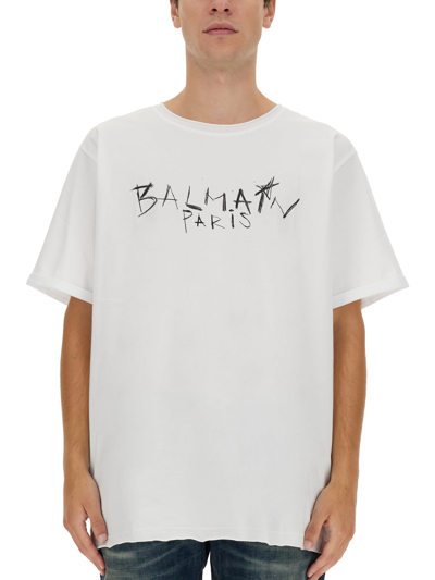 Shop Balmain T-shirt Paris In Bianco