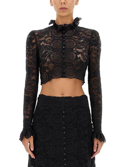 Shop Paco Rabanne Cropped Lace Top In Nero