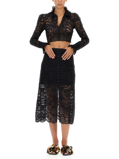 Shop Paco Rabanne Cropped Lace Top In Nero
