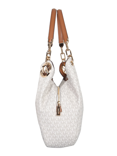 Shop Michael Michael Kors Lillie Large Shoulder Bag In Bianco