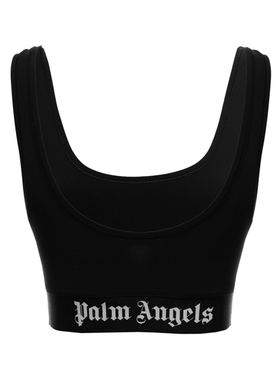 Shop Palm Angels Black Stretch Fabric Top With Logo Print Palm Angles Woman In White/black