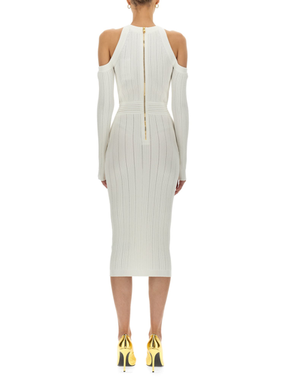 Cut-out Slim-fit Knitted Midi Dress In White