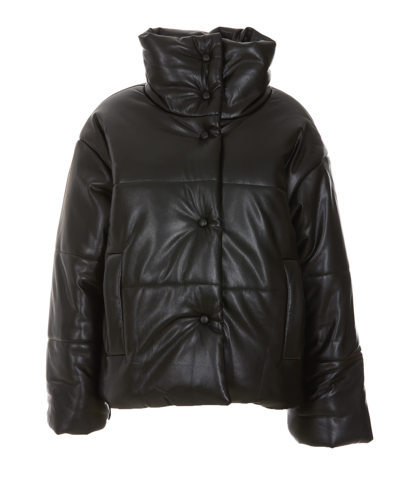 Shop Nanushka Hide Leather Down Jacket In Black