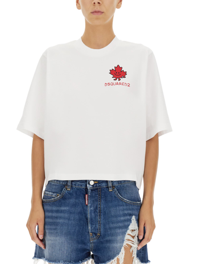 Shop Dsquared2 Smiling Maple T-shirt In Bianco