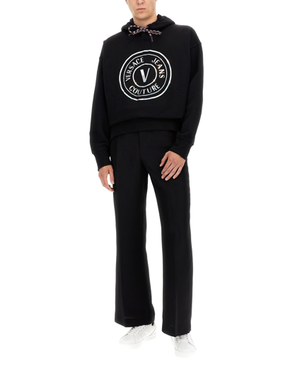 Shop Versace Jeans Couture Sweatshirt With Laminated Logo In Nero