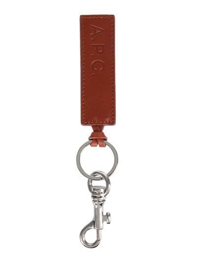 Shop Apc Leather Keychain In Marrone